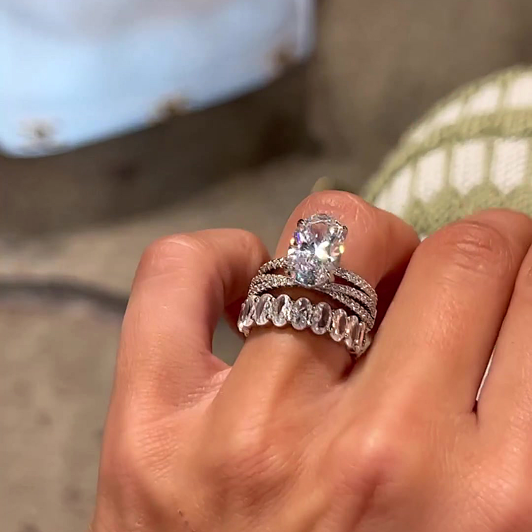 4ct Oval Cut White Sapphire Stacking Ring Set / 3 pcs