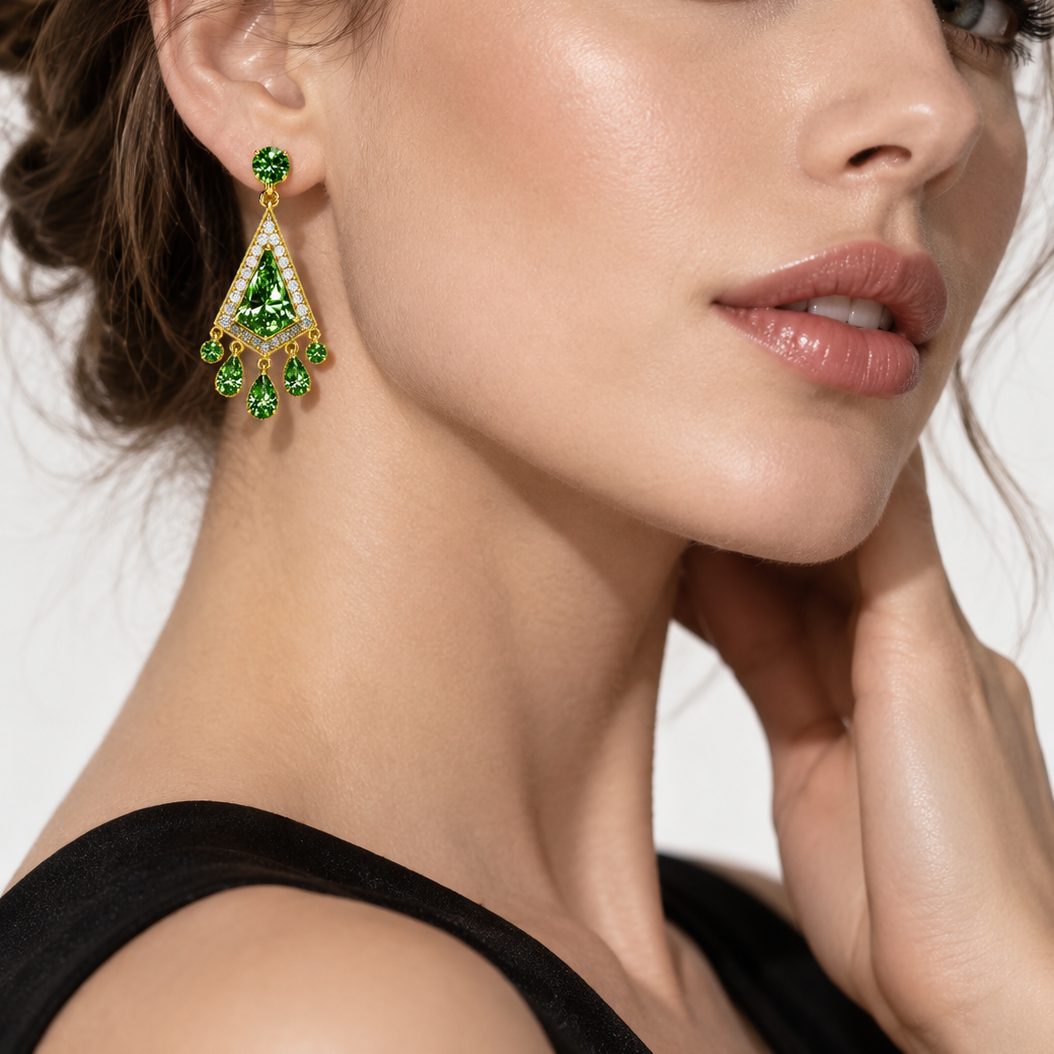 Original Design - Shield Cut Tsavorite Sapphire Dangle Earrings-1 Pair