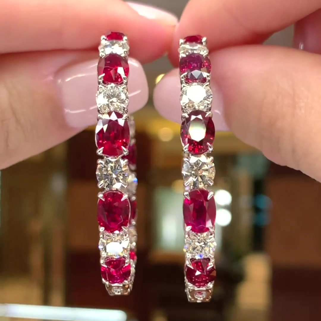 Oval Cut Ruby Sapphire Hoop Earrings