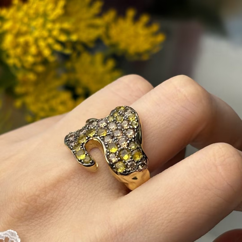Freeform Lava Pool Ring with 1.16 Carats Yellow Spectrum Sapphire