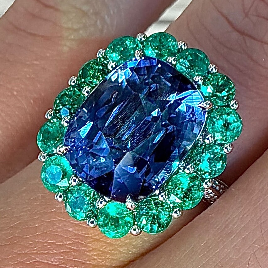 Halo 4ct Cushion Cut Blue Sapphire Engagement Ring