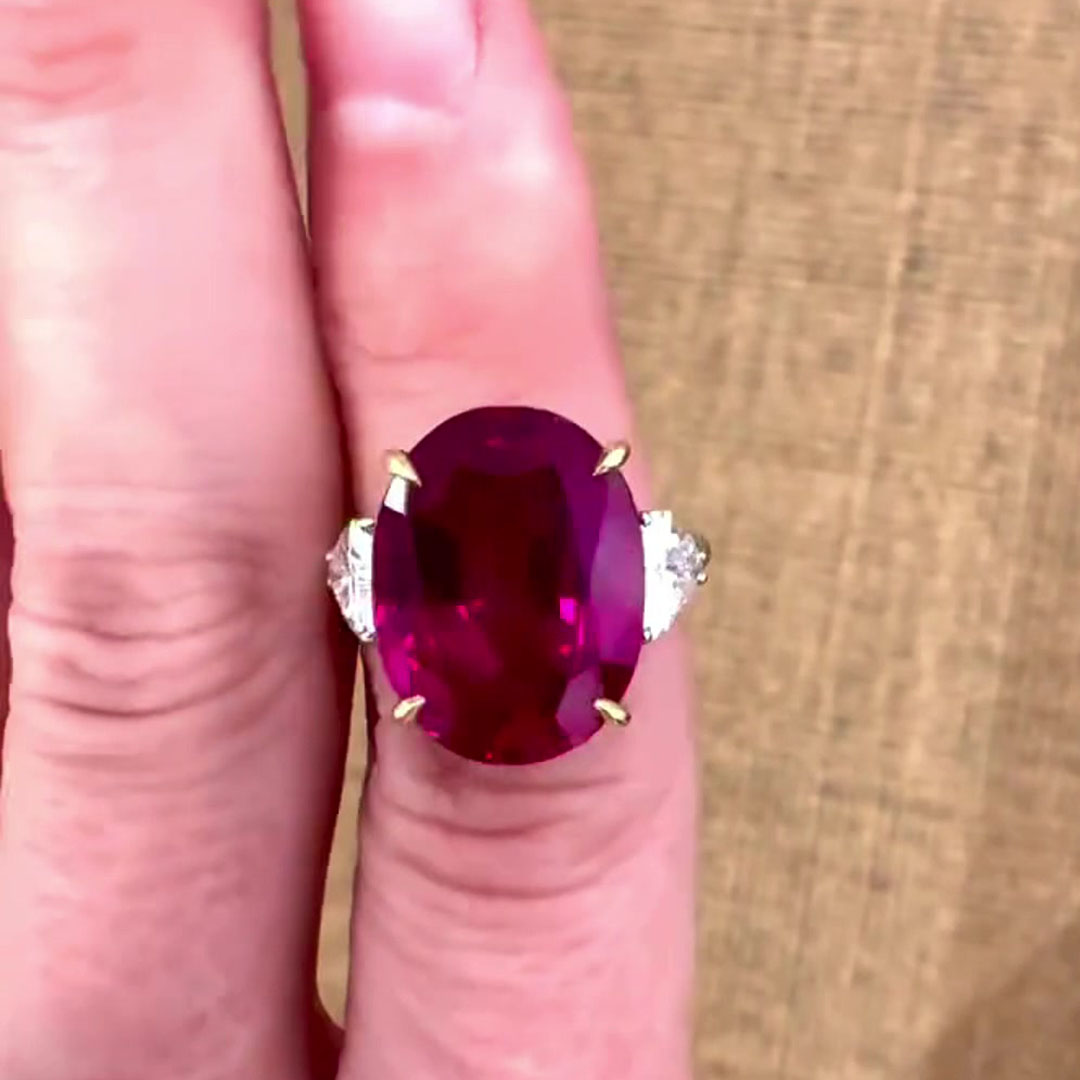6ct Three-stone Oval Cut Ruby Sapphire Engagement Ring