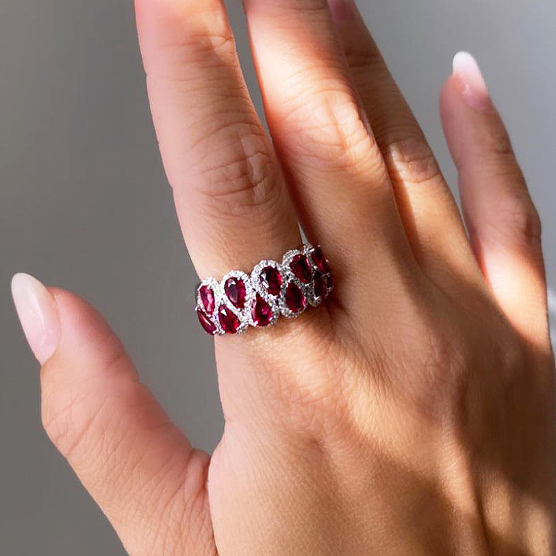 6ct Pear Cut Ruby Sapphire Eternity Ring