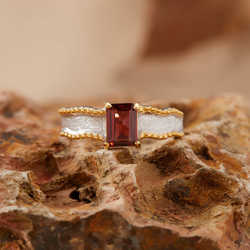 2.64ct Emerald Cut Multicolor Sapphire Brushed Adjustable Solitaire Ring (5 Color Options)