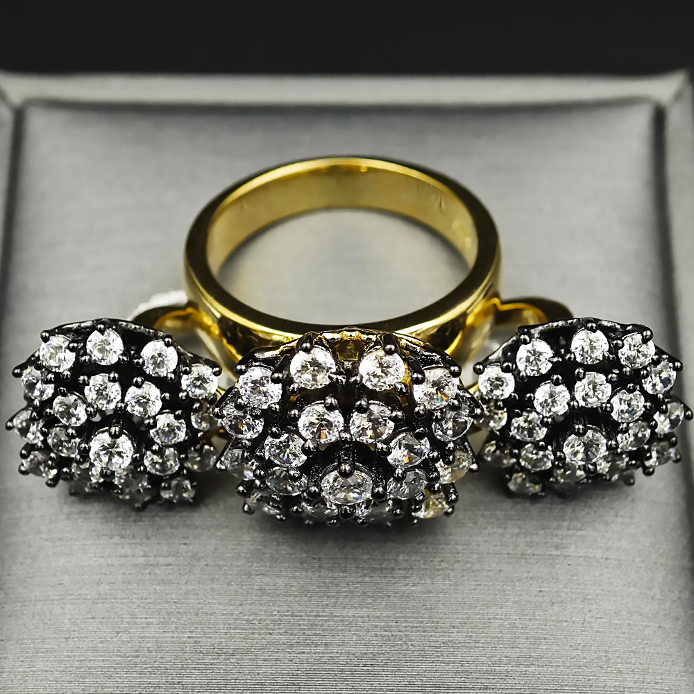 Fashion Round Cut White Sapphire Rings&Earrings Set/2pcs