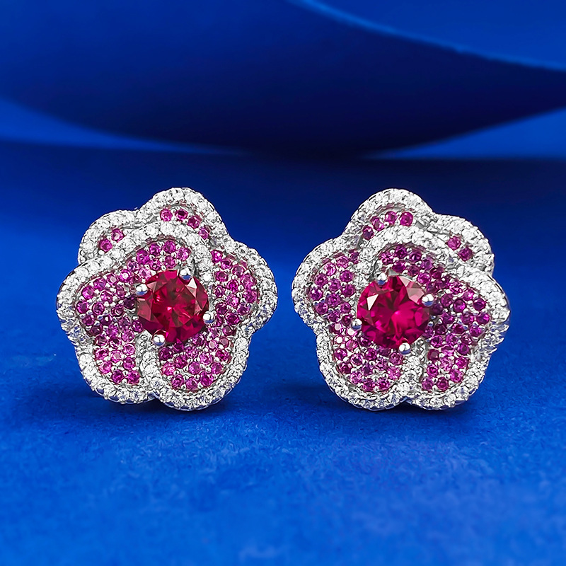 Rose Design Pave Setting Three-tone Stud Earrings
