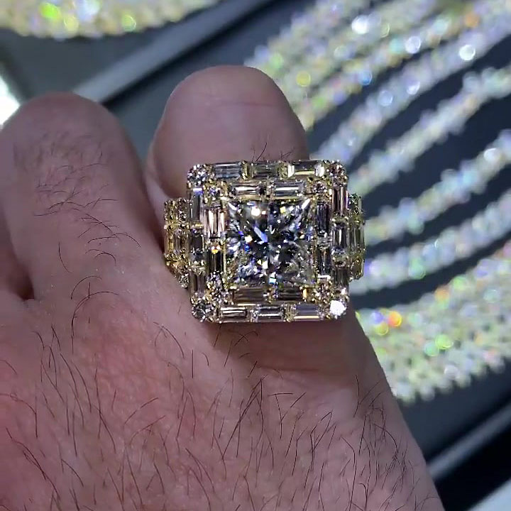 4ct Princess Cut White Sapphire Men's Engagement Ring