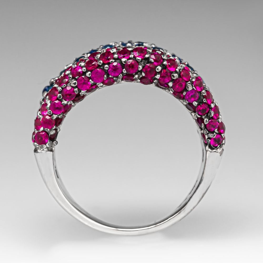 Two Tone 4.2ct Ruby&Sapphire Wedding Band