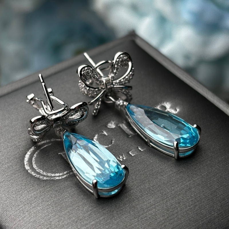 Original Design - Pear Cut Aquamarine Sapphire Butterfly Dangle Earrings