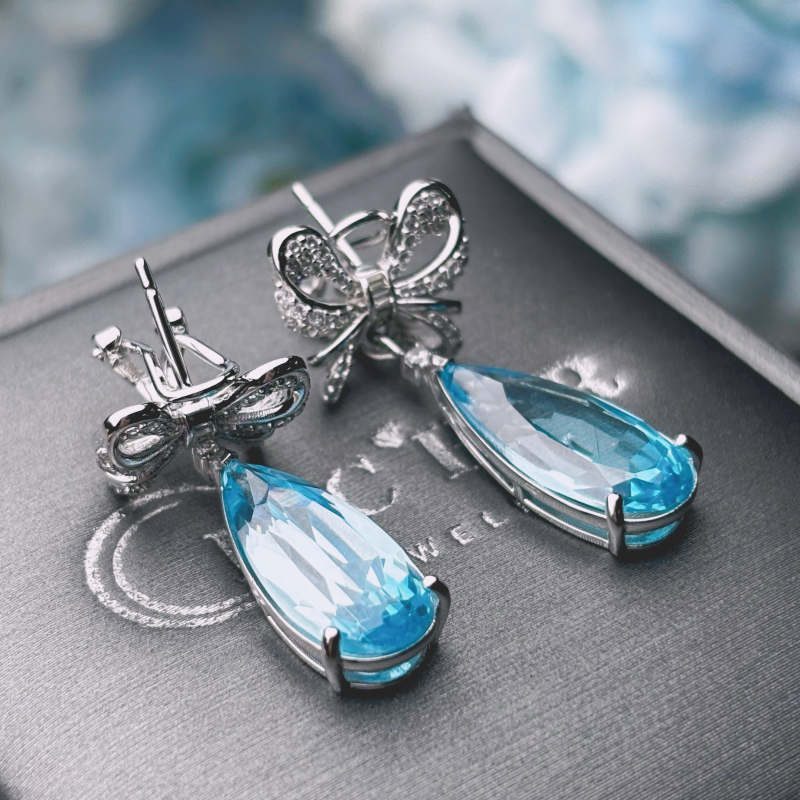 Original Design - Pear Cut Aquamarine Sapphire Butterfly Dangle Earrings