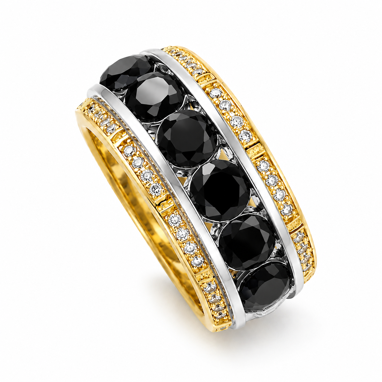 3.5ct Round Cut Blue / Black Sapphire Men's Eternity Ring (2 Color Options)
