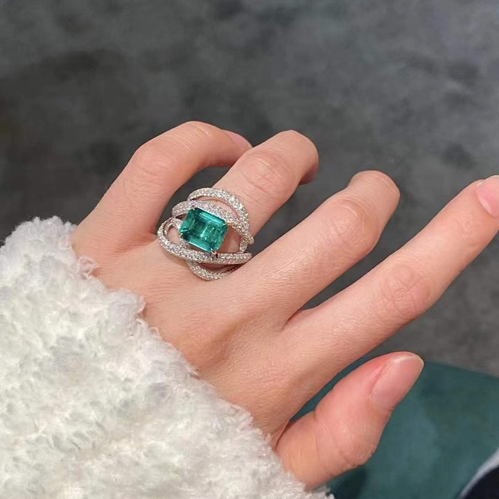 5ct Luxury Emerald Cut Emerald Sapphire Cocktail Ring
