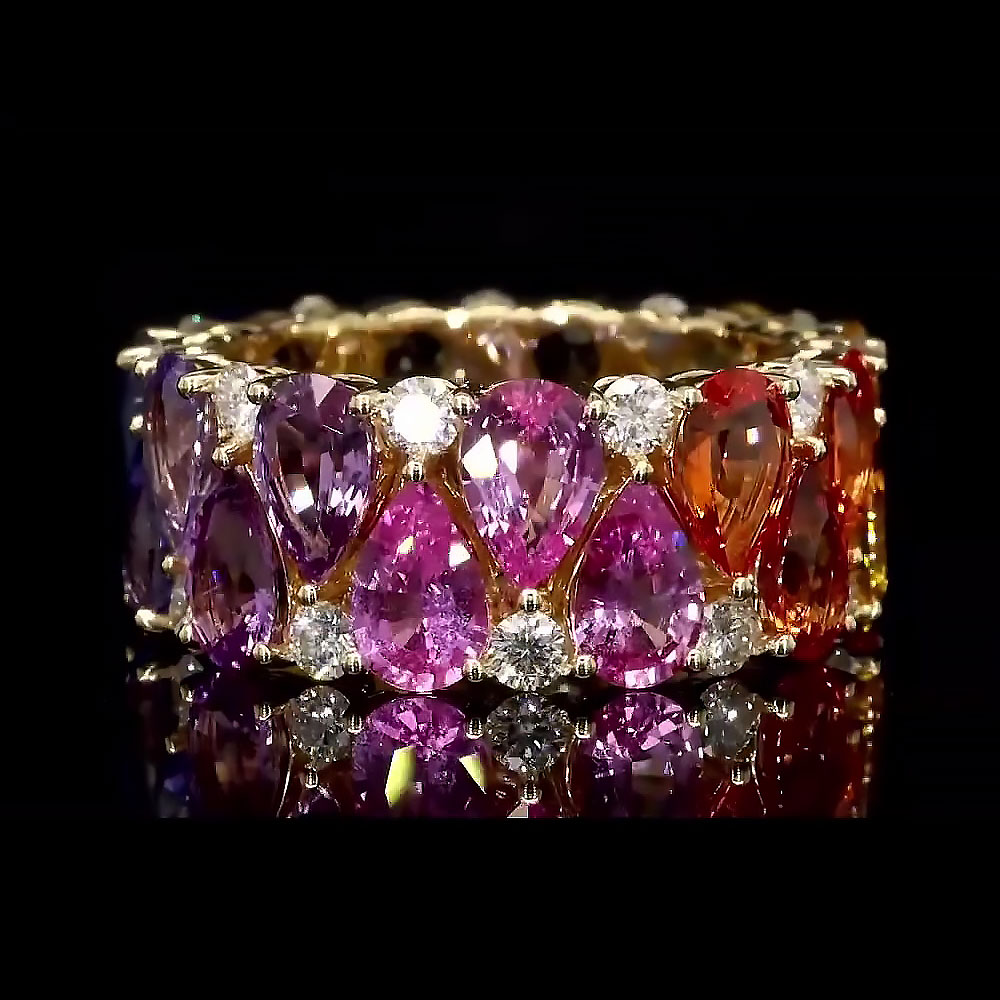8.75ct Pear Cut Rainbow Sapphire Eternity Ring