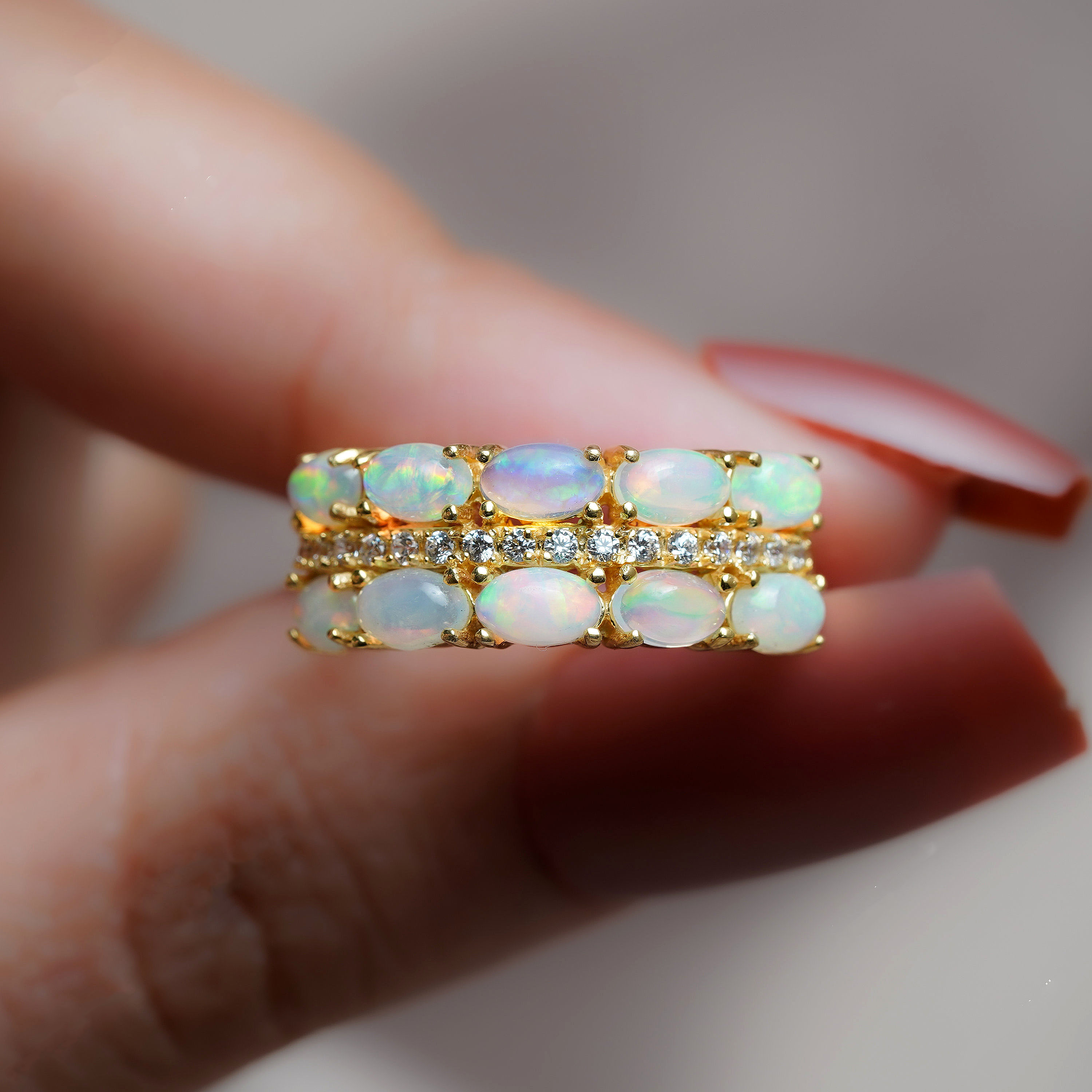 3.5ct Oval Cut Opal Sapphire Eternity Ring