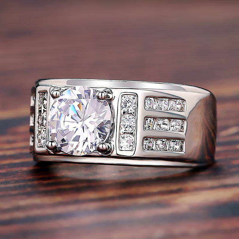 5ct Round Cut White Sapphire Men's Engagement Ring