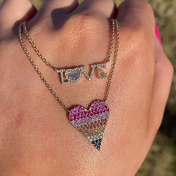 heart-shaped Rainbow Sapphire  pendant necklace