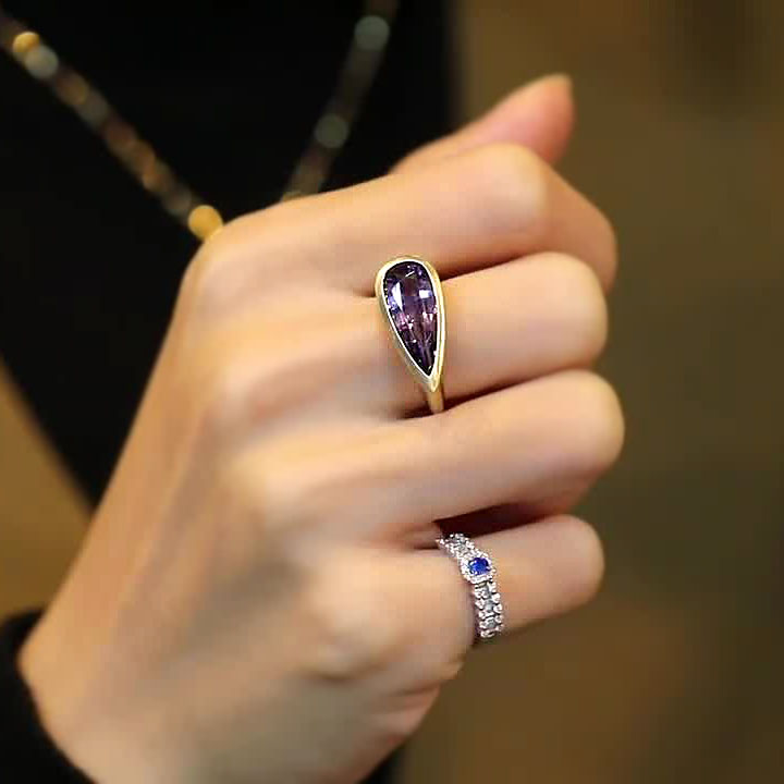 5.25ct Bezel Setting Pear Cut Amethyst Sapphire Engagement Ring