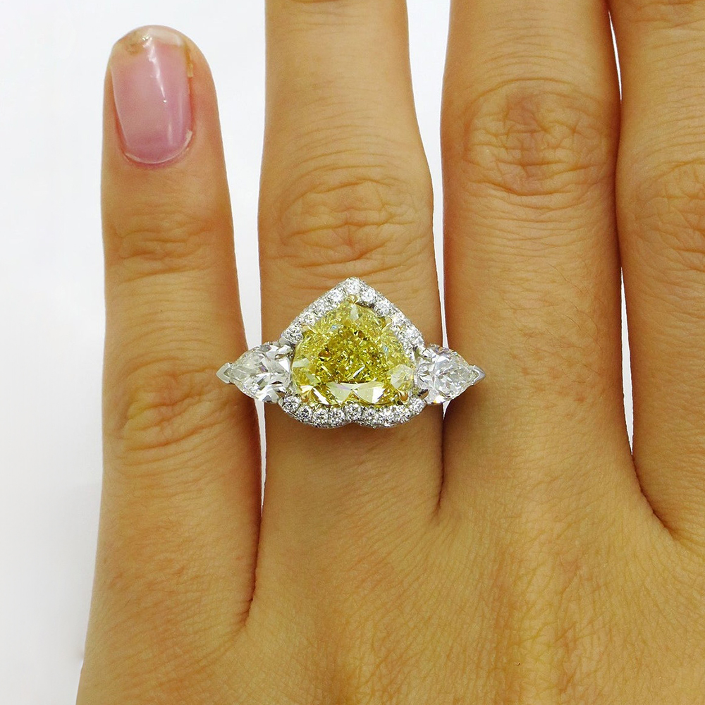 3.5ct  Fancy Yellow Sapphire Heart Cut Halo Engagement Ring