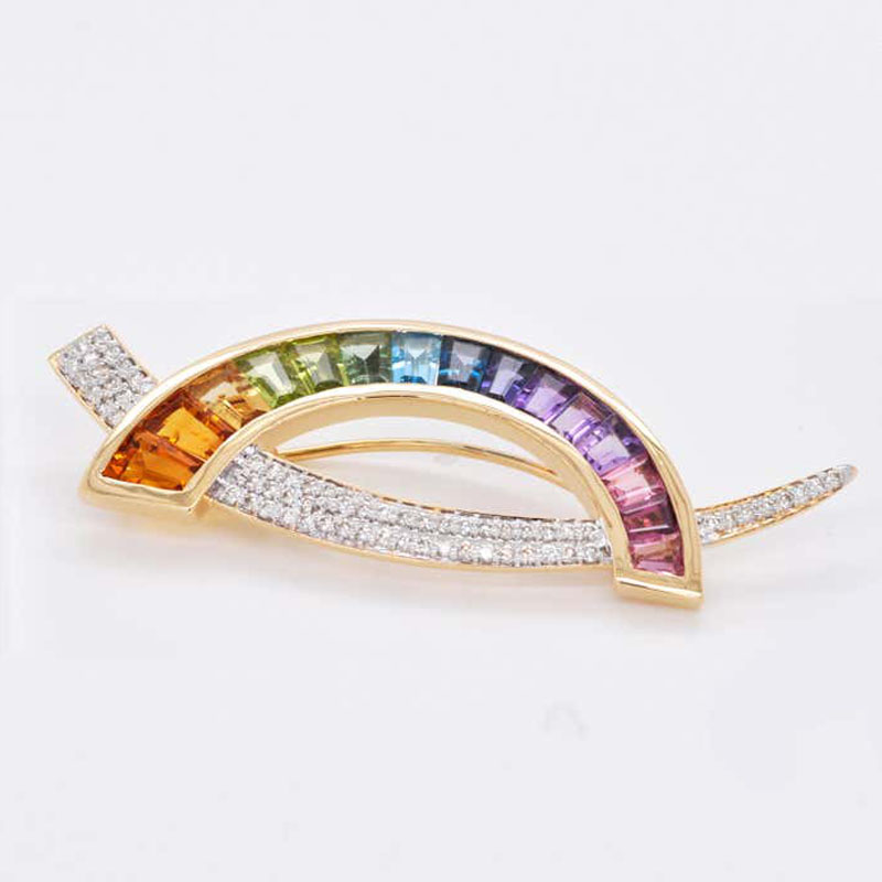 Dual-purpose Rainbow&White Sapphire Pendant Necklace/Brooch