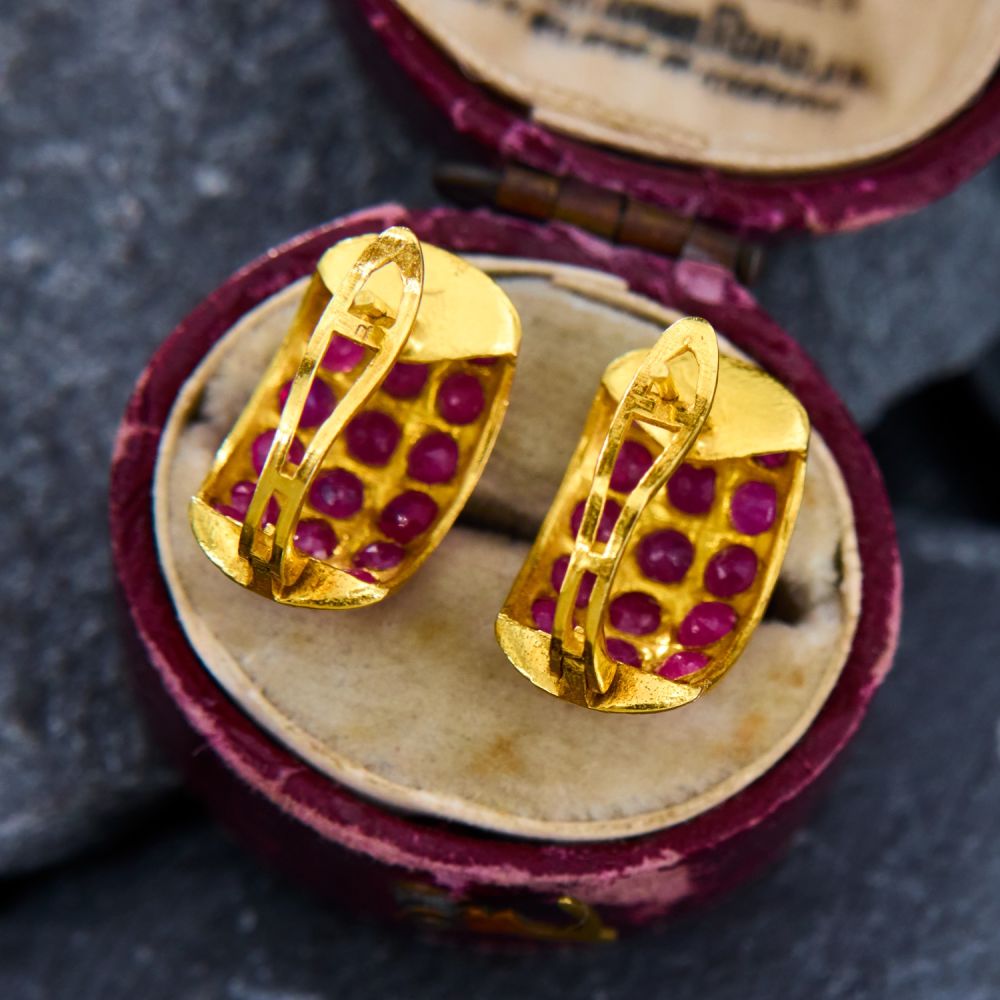 Pavé Setting Round Cut Ruby Sapphire Drop Earrings