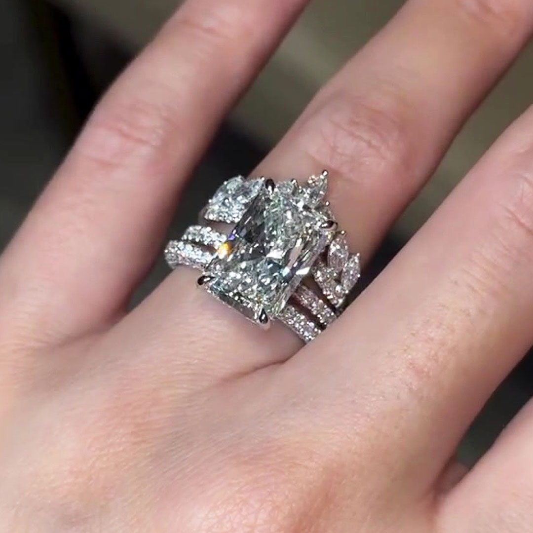 5ct Fashion Emerald Cut White Sapphire Bridal Set/3pcs