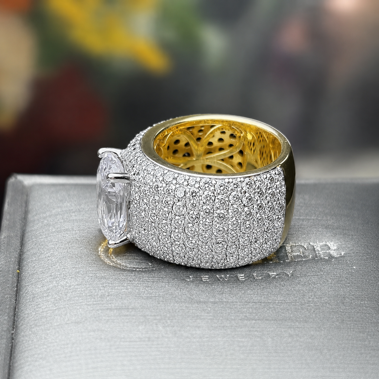 7ct Cushion Cut White Moissanite Pave Setting Engagement Ring (2 Color Options)