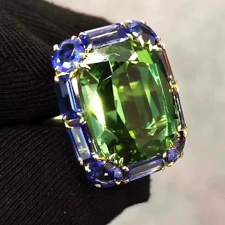 7ct Cushion Cut Green Sapphire Engagement Ring