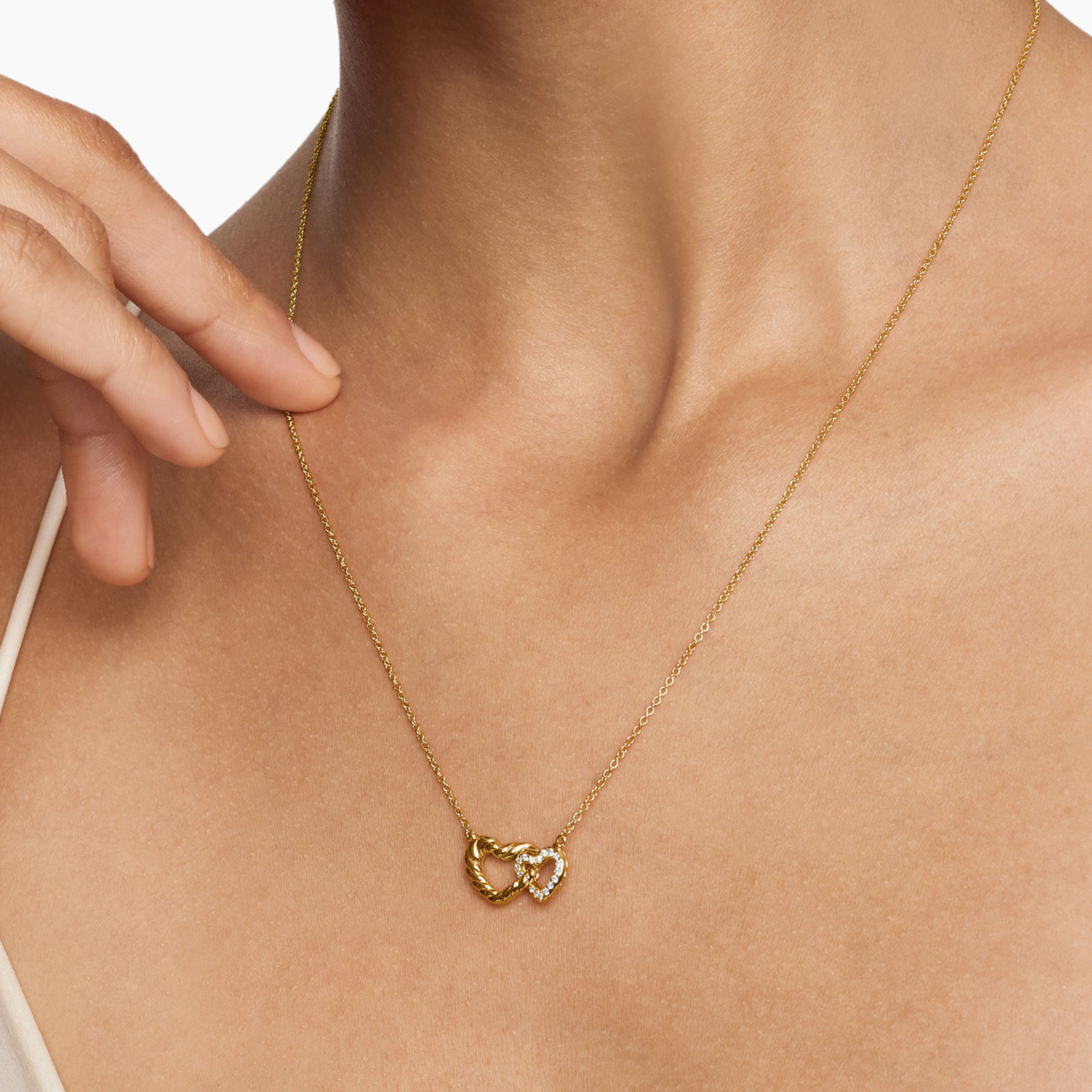 Heart Shape Diamond Interlocking Pendant Necklace