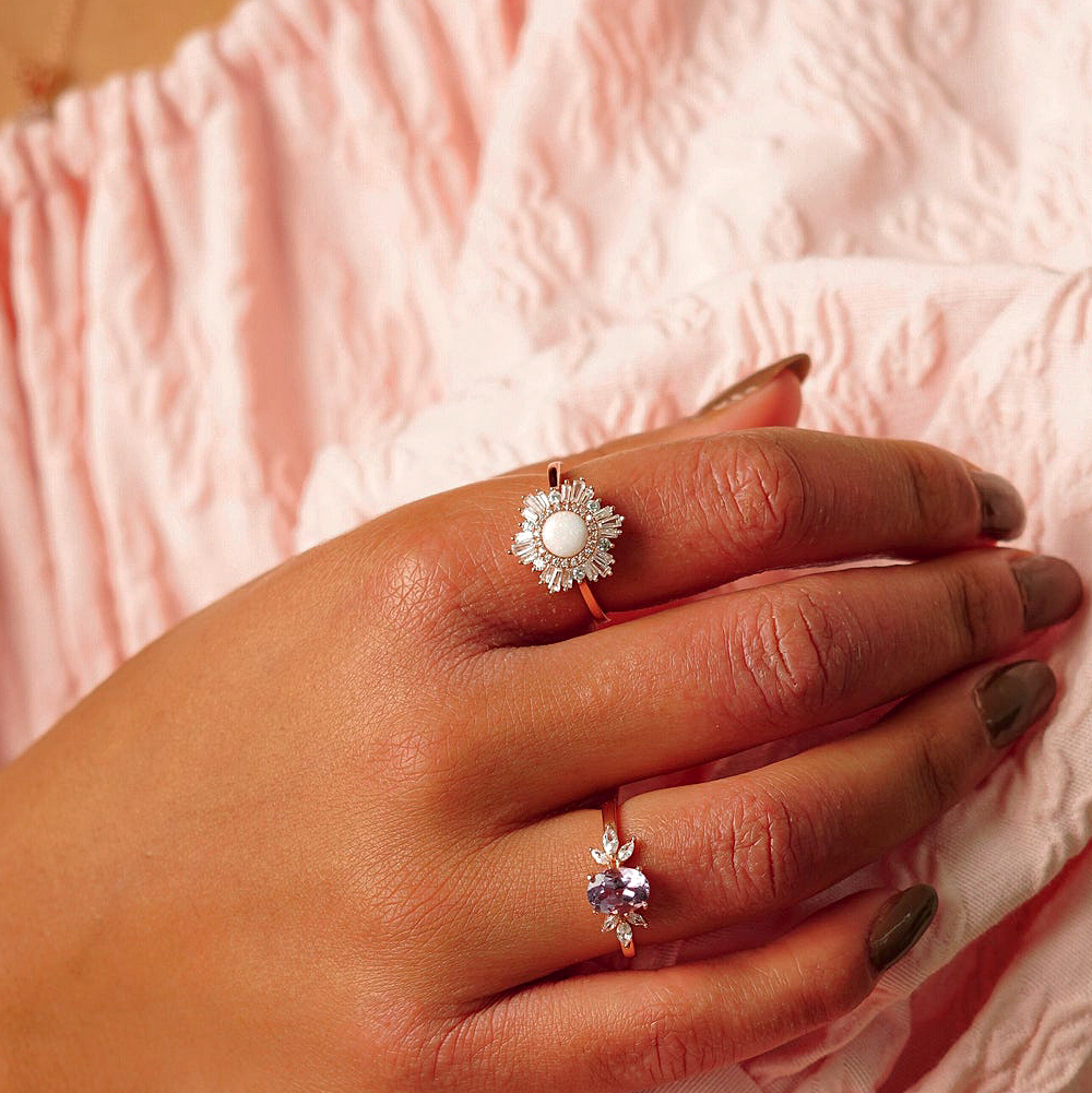 2ct Halo Round Cut Opal Sapphire Engagement Ring