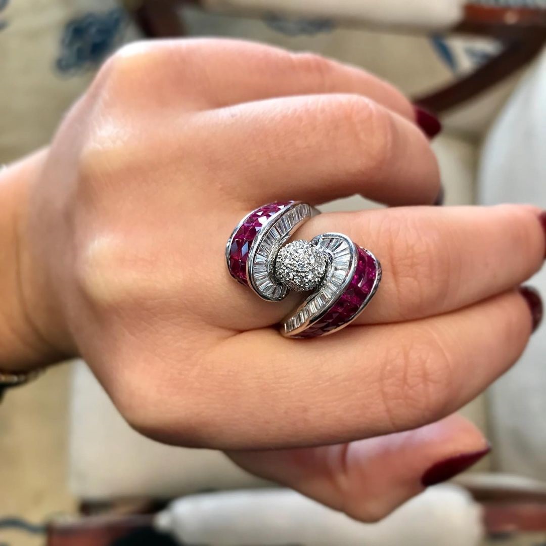 2.7ct Invisible Setting Ruby and Diamond Swirling Ring