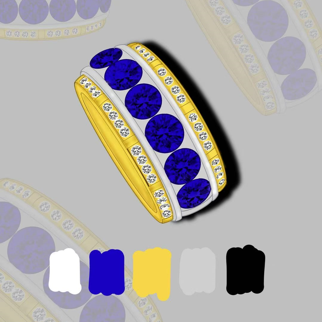 3.5ct Round Cut Blue / Black Sapphire Men's Eternity Ring (2 Color Options)
