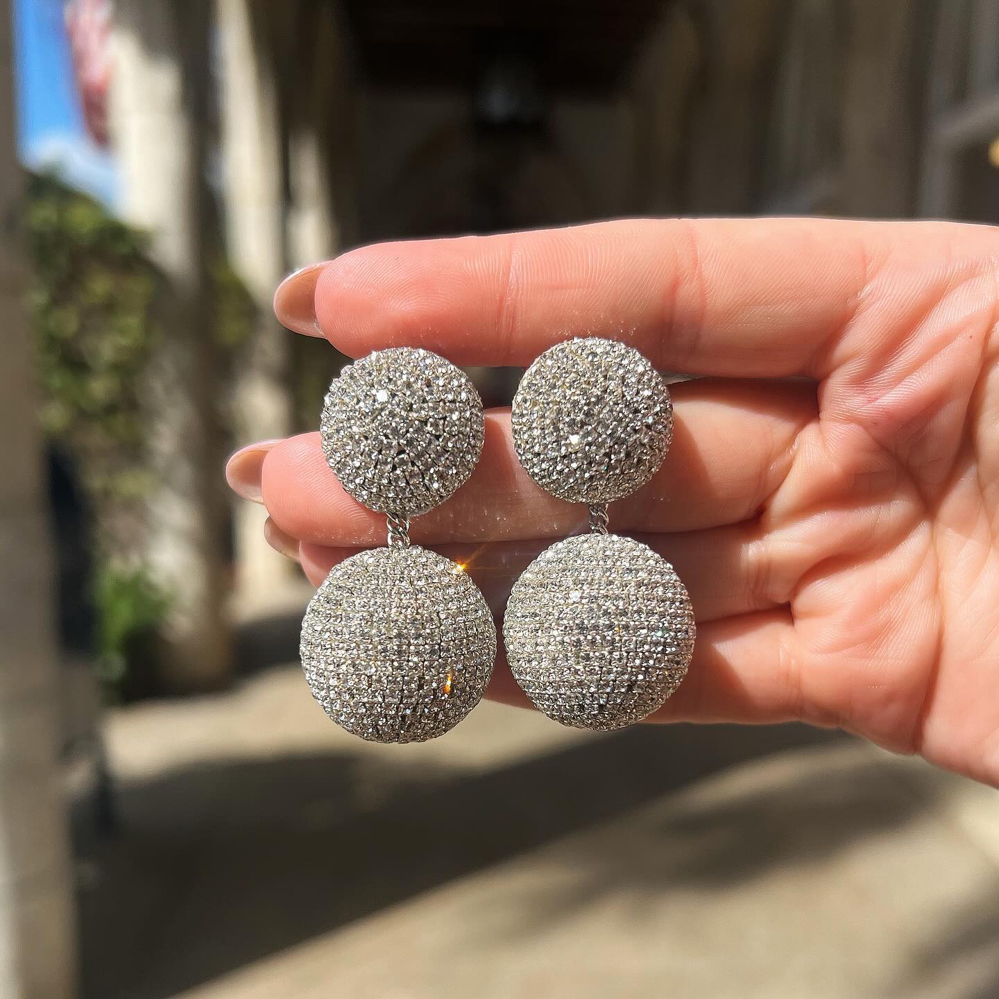 Round Cut Diamond Crystal Ball Drop Earrings