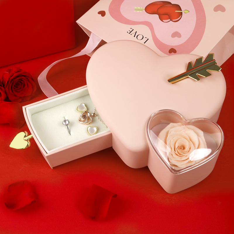 Heart-pierced Pink Rose Jewelry Box