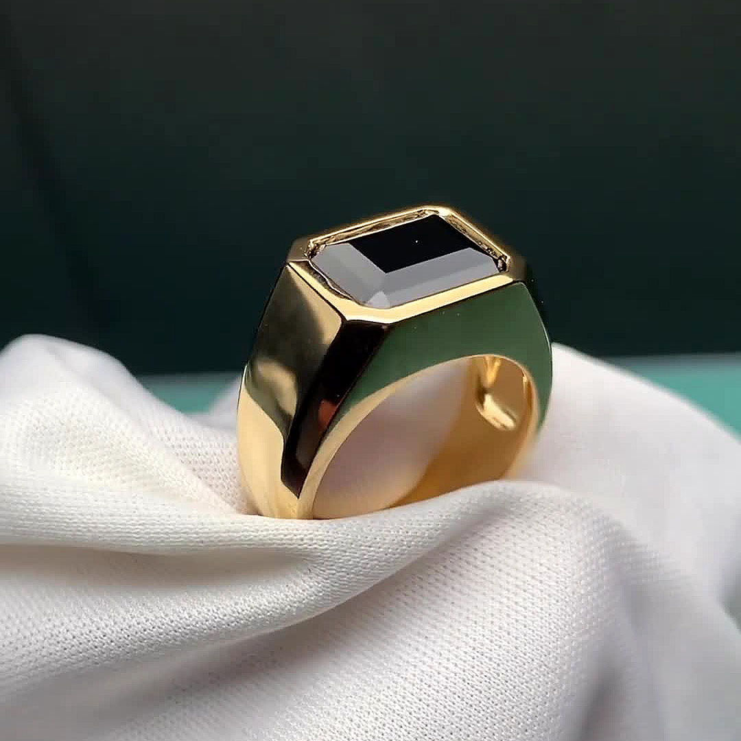 5ct Radiant Cut Black Sapphire Men's Engagement Ring