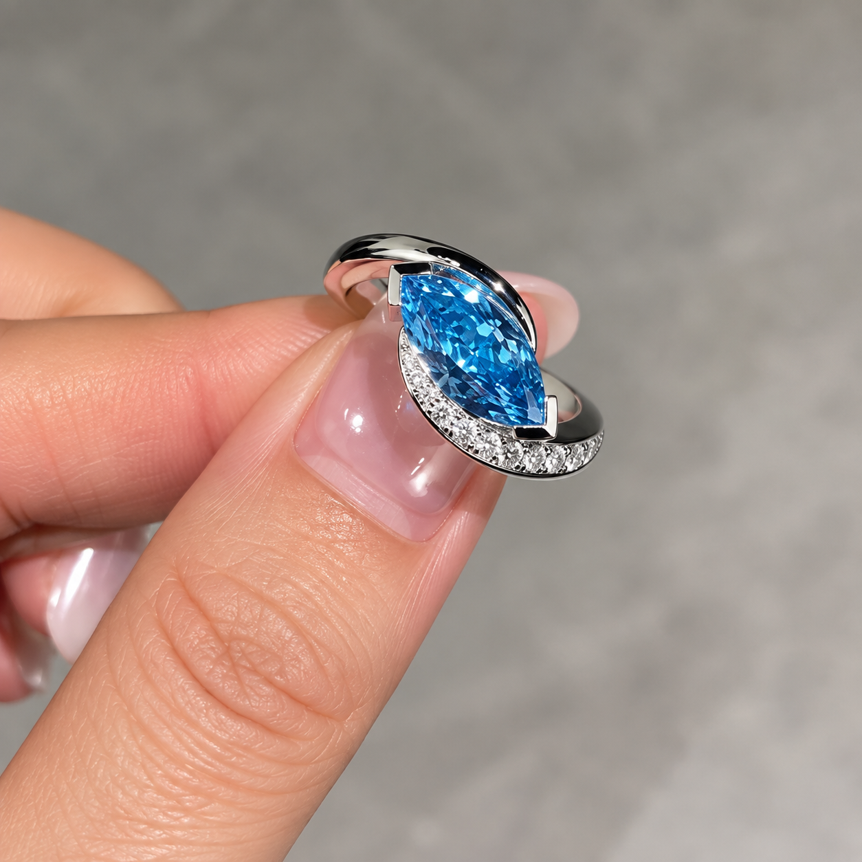 Fashion 3.25ct Marquise Cut Blue Sapphire Halo Twist Engagement Ring