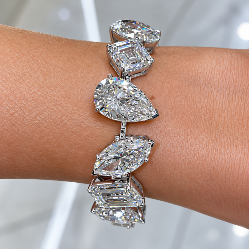 Mixed Cut White Sapphire Tennis Men's Bracelet
