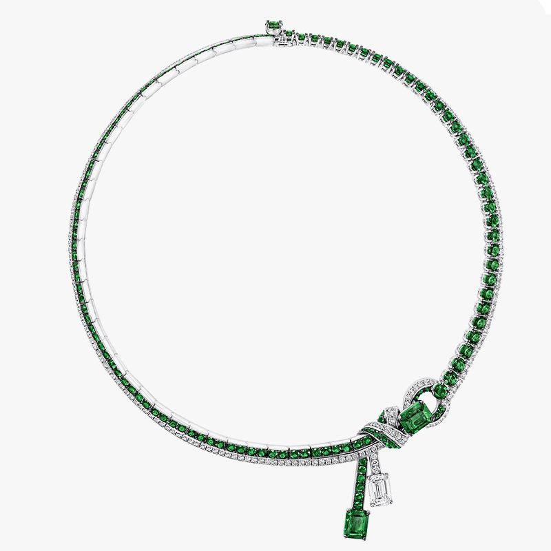 Multi-Cut Emerald & White Sapphire Occasion Necklace