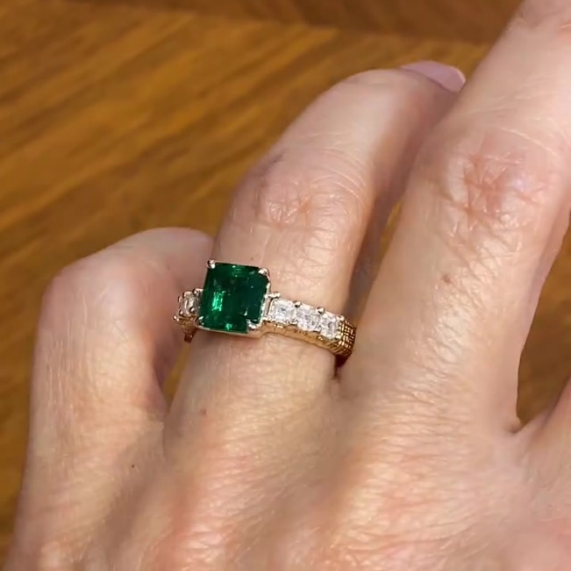 3ct Asscher Cut Emerald Sapphire Cocktail Ring