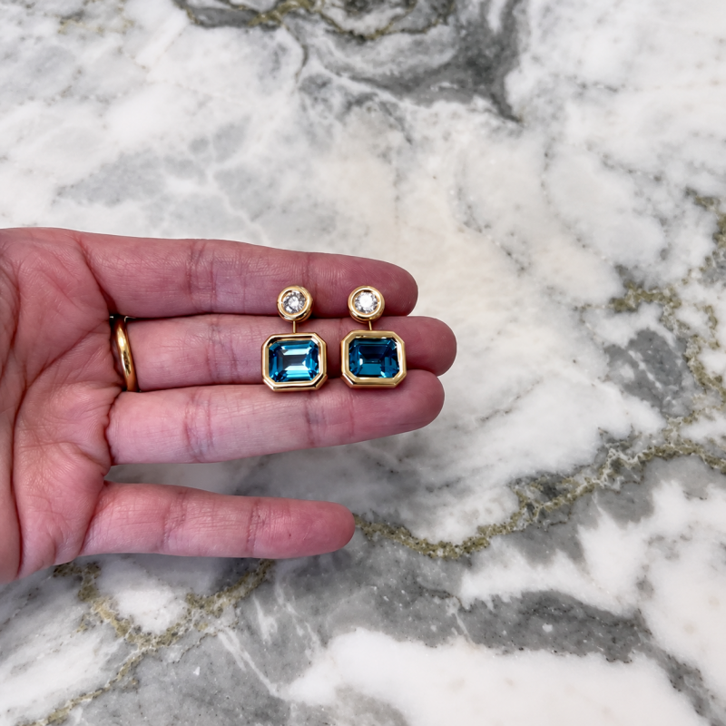Emerald Cut Blue Sapphire Drop Earring - 1 Pair