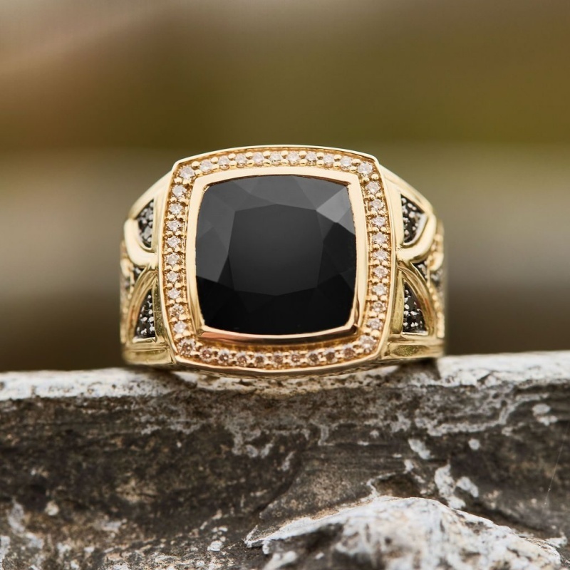 5.25ct Cushion Cut Black Sapphire  Statement Halo Vintage Men's Ring