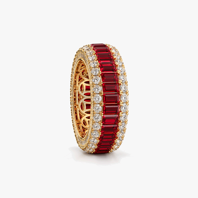 Fashion 8.45ctw Rectangle Cut Red / Green Sapphire Wedding Band(2 Color Options）