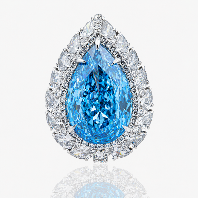 4ct Pear Cut Aquamarine Sapphire Halo Cocktail Ring