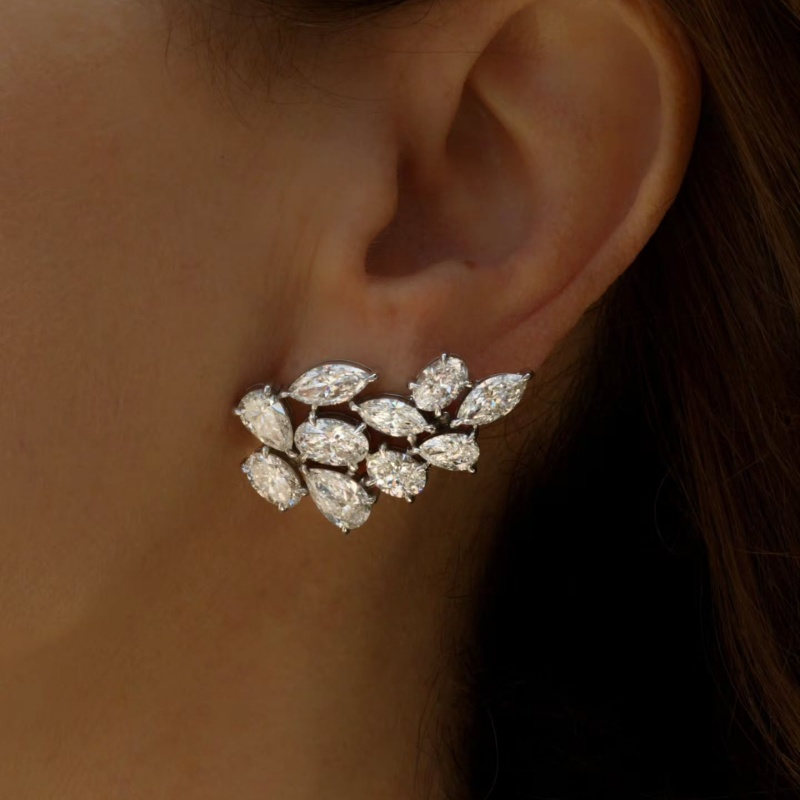 Fashion Multi Cut White Sapphire Cluster Ear Climber Stud Earrings