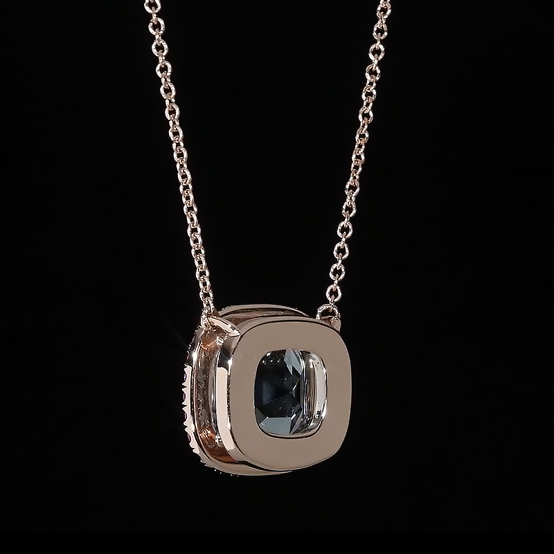 Pink Halo Cushion Cut Aquamarine Sapphire Pendant Necklace
