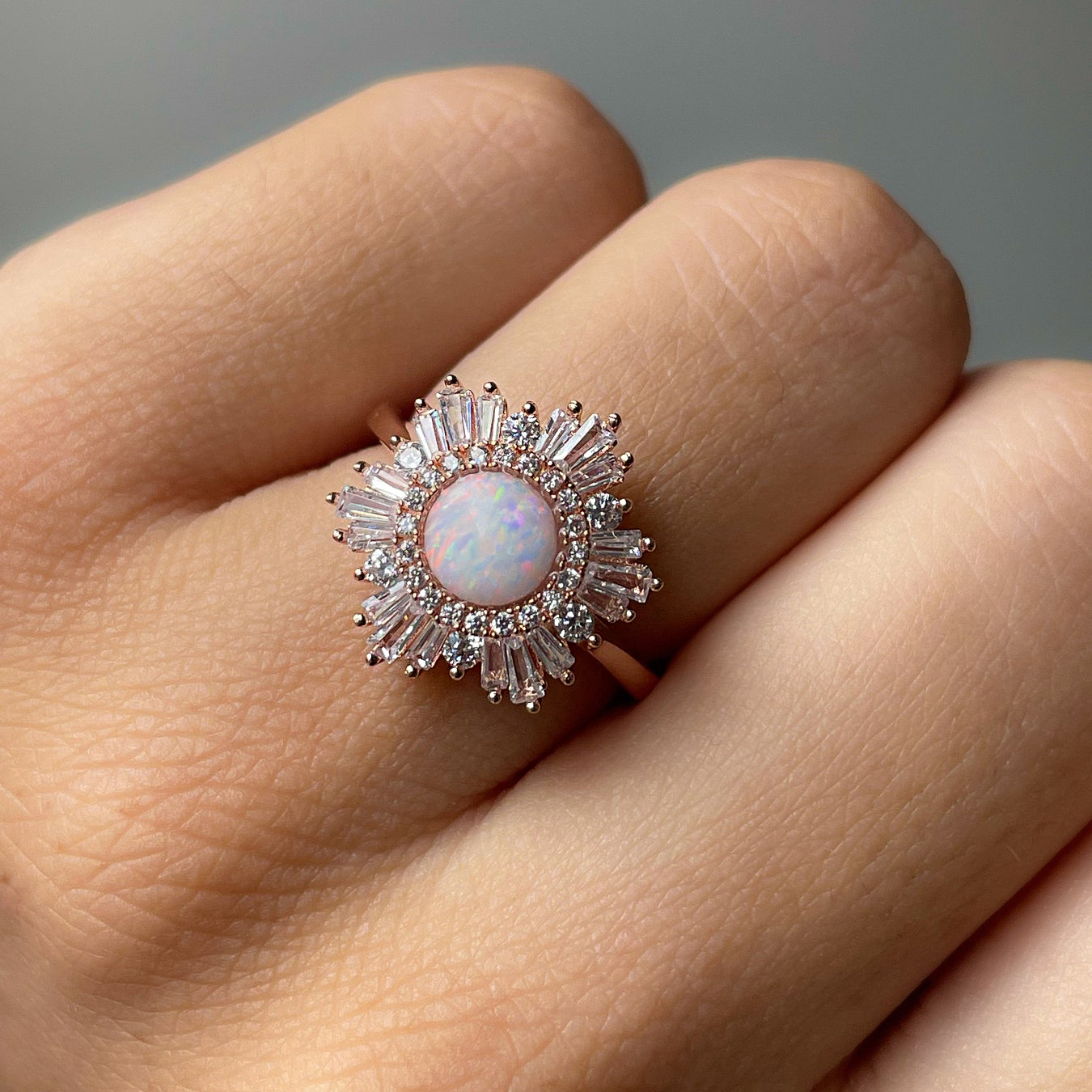2ct Halo Round Cut Opal Sapphire Engagement Ring