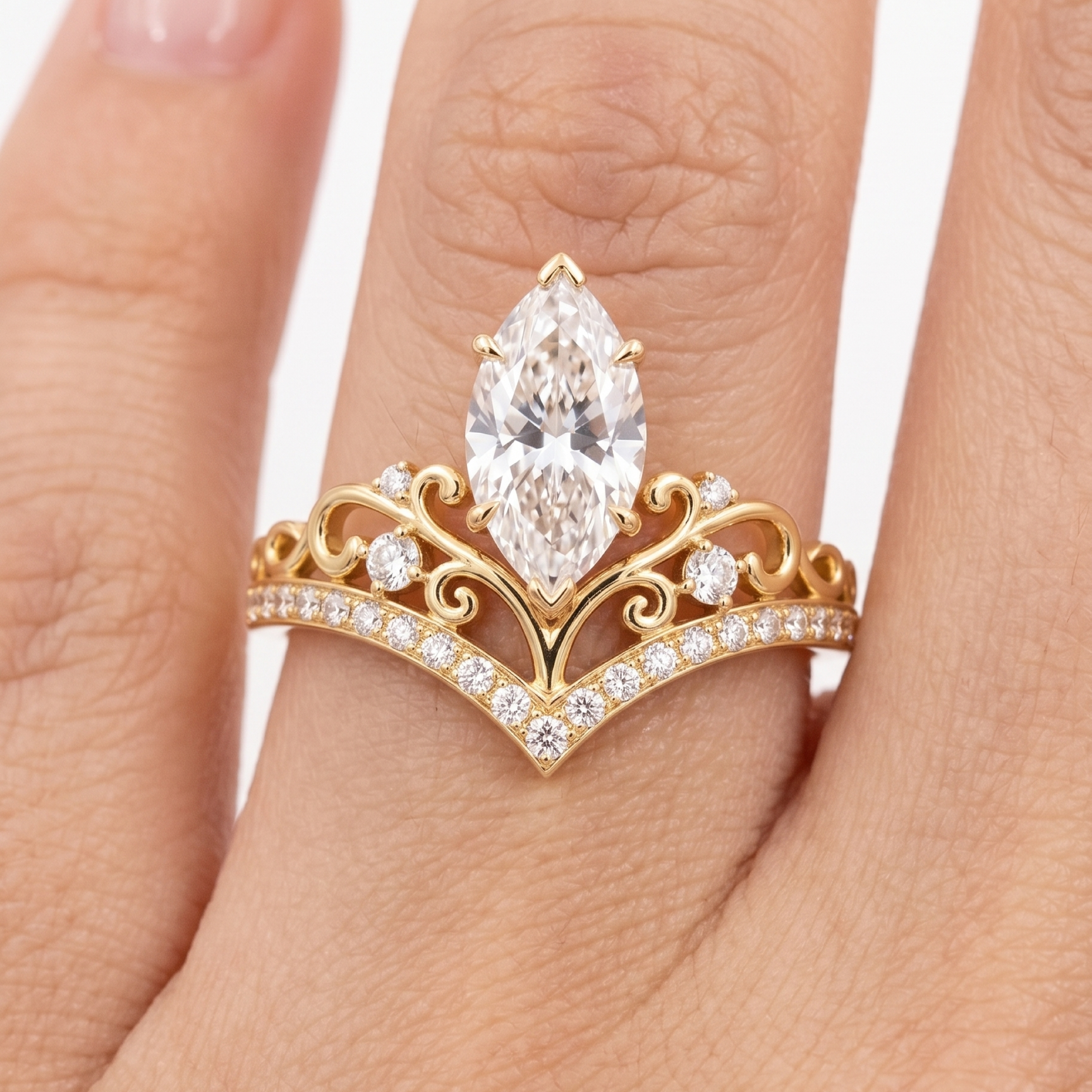 Original Design - 1ct Marquise Cut White Sapphire Engagement Ring