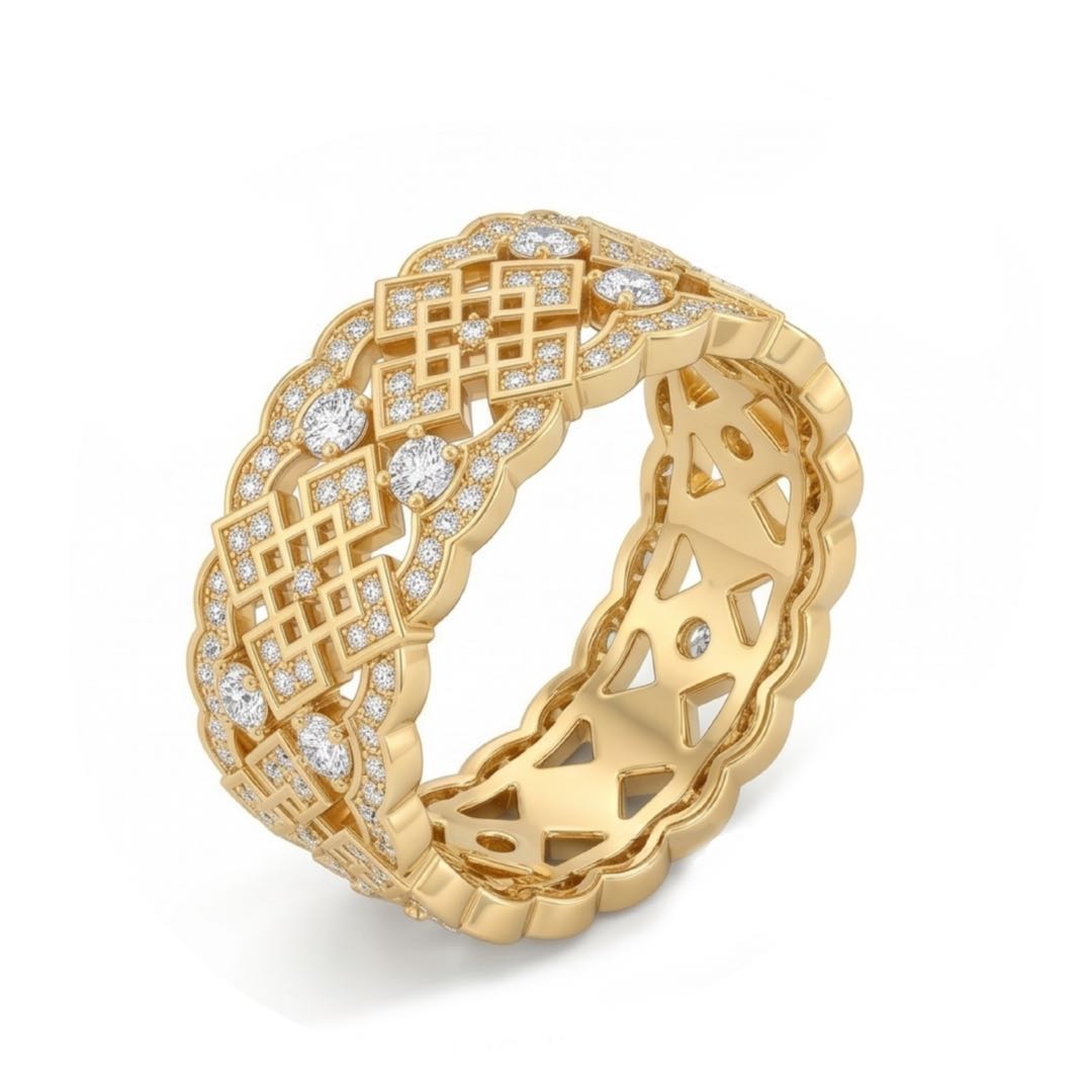 Original Design - Chinese-style Round Cut White Sapphire Band Ring