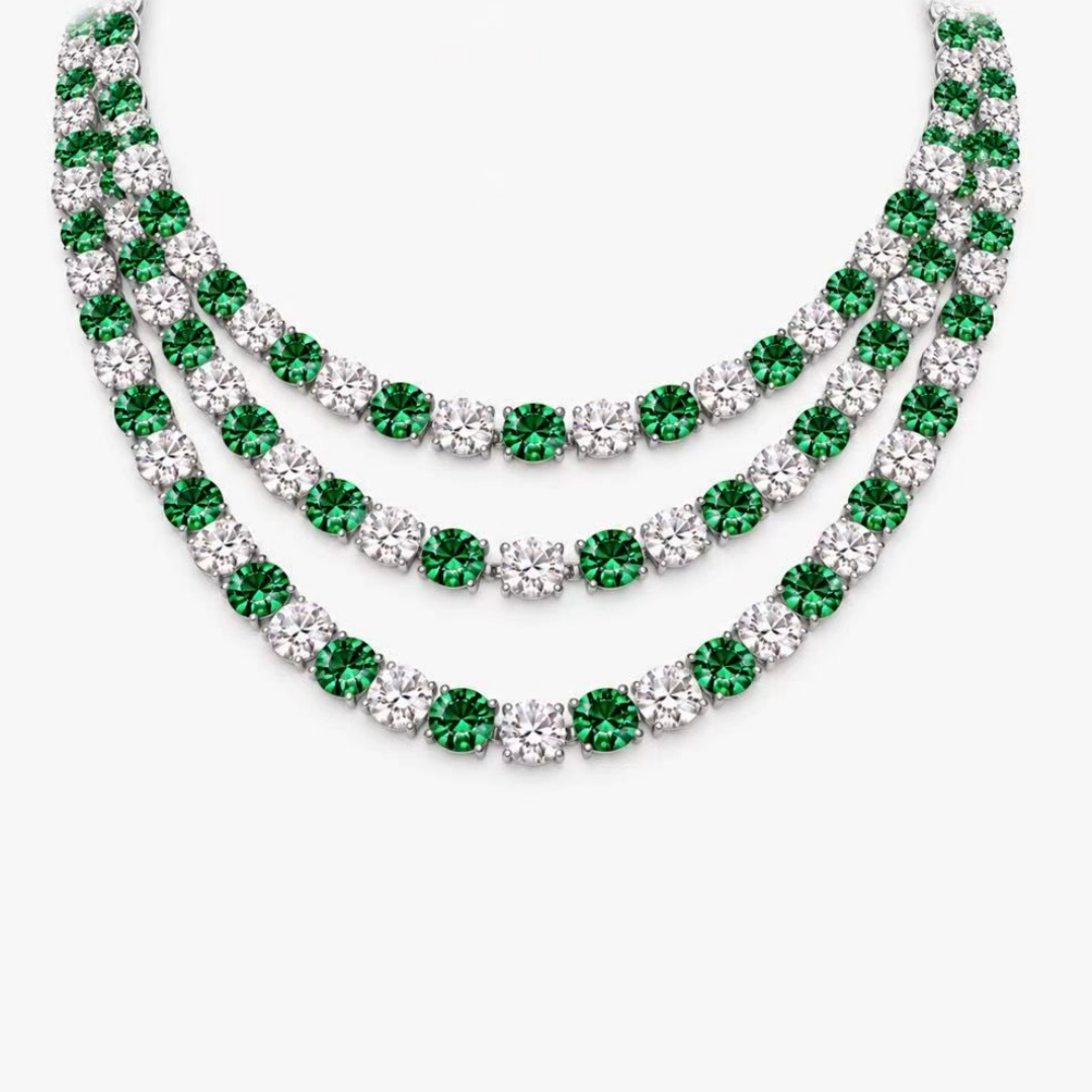 Original Design - Round Cut Emerald & White Sapphire Necklace