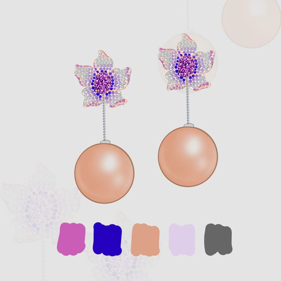 Original Design - Oval Cut Amethyst Sapphire & Fresh Water Pearl Dangle Earrings