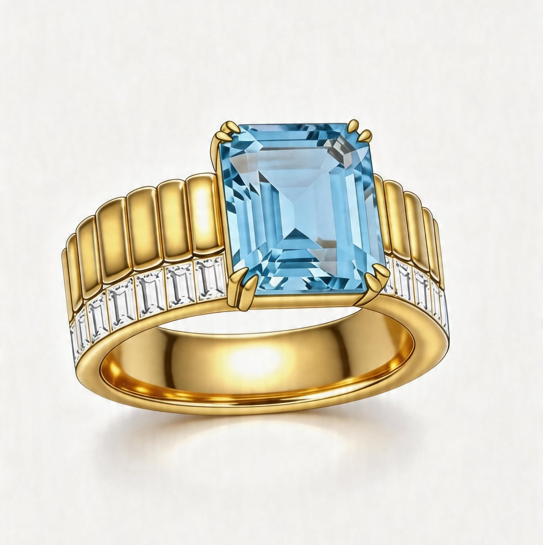 Original Design - 3ct Emerald Cut Emerald and Aquamarine Sapphire Engagement Ring